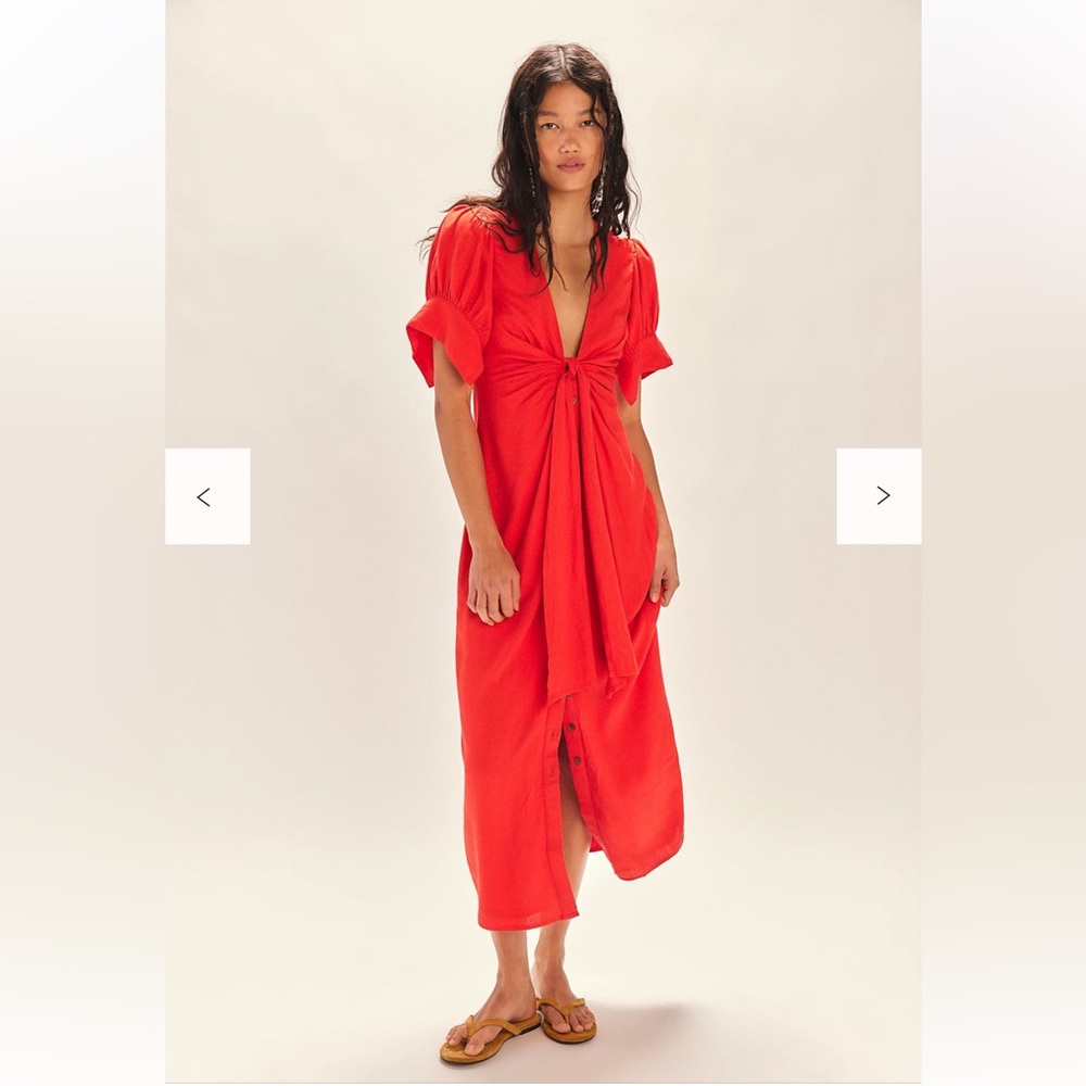 Free People Red Knot-Front Midi Dress